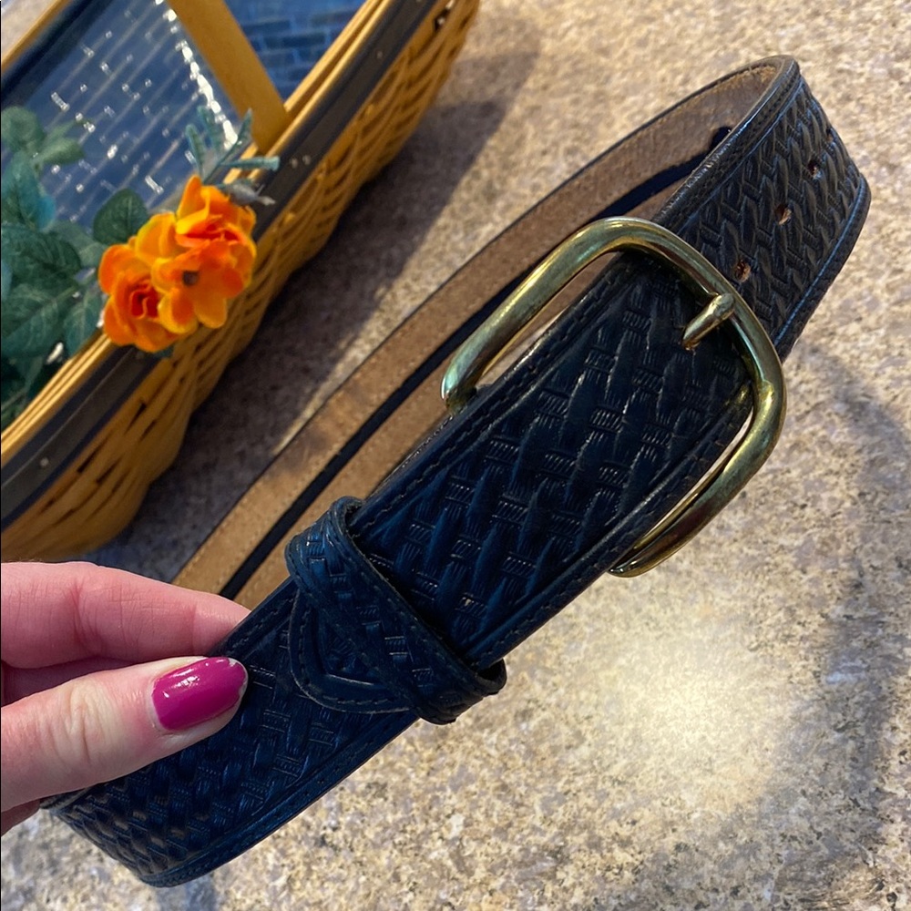 Tony Lama Black Leather Belt with Hidden Money Zipper 32 1343L Brass? Buckle USA